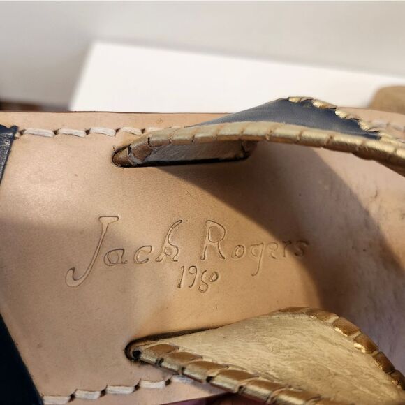 Jack Rogers "Navajo" Navy/Pewter Leather Whipstich Thong Sandals Sz.10 $138 - Picture 9 of 10